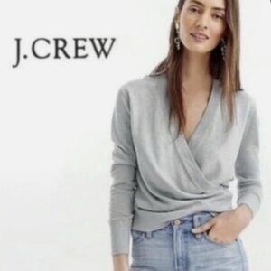 J. Crew Womens Classic Wrap 100% Merino Wool Sweater Vneck Grey Small S $79